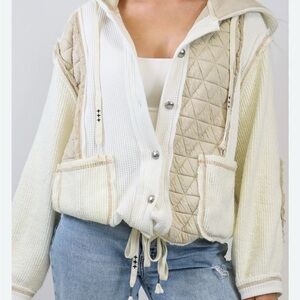 POL Beige and Cream Quilted Knit Jacket